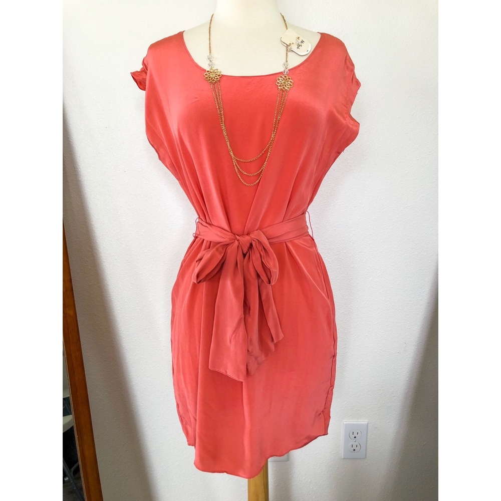 Coral silk dress